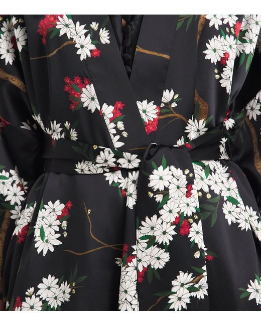 Olivia Von Halle Black Silk Floral Queenie Night Robe