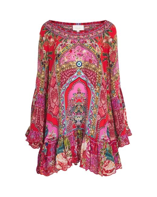 CAMILLA Women's Red Silk A-Line Mini Dress
