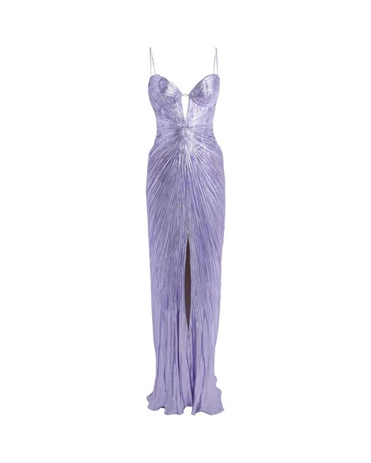 Maria Lucia Hohan Purple Chiffon Pleated Sara Maxi Gown