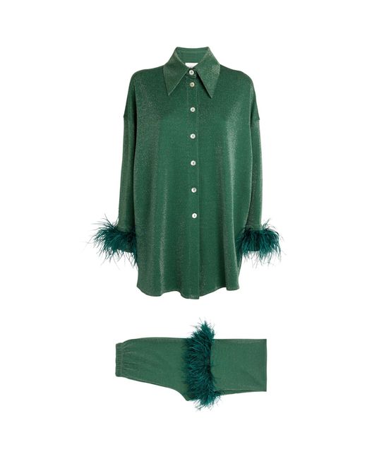 Sleeper Green Feather-trim Cosmos Pyjama Set