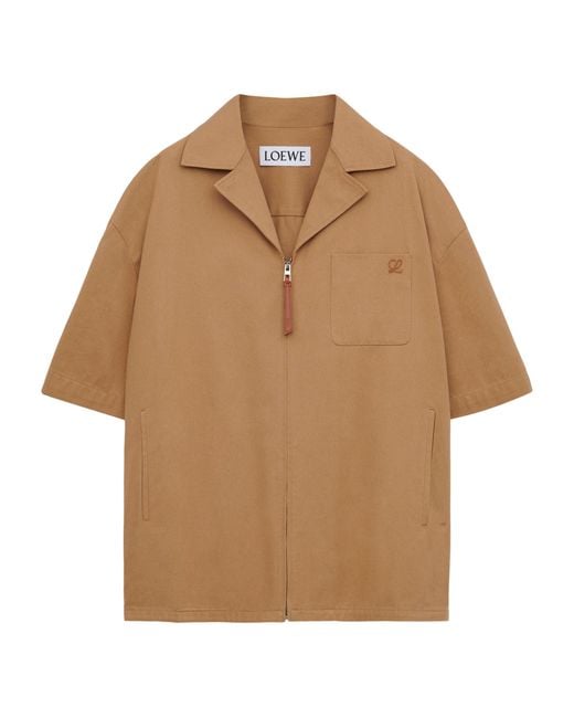 Loewe Brown Cotton-Blend Zip-Up Shirt for men