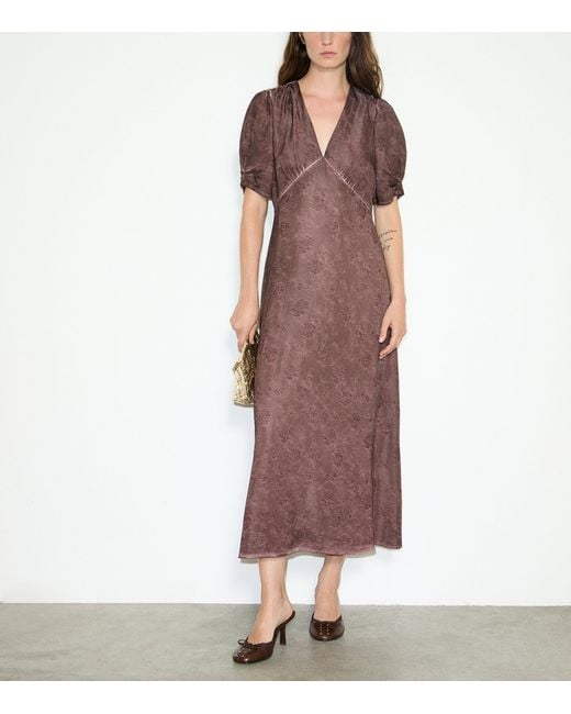 MAX&Co. Brown Floral Jacquard Midi Dress