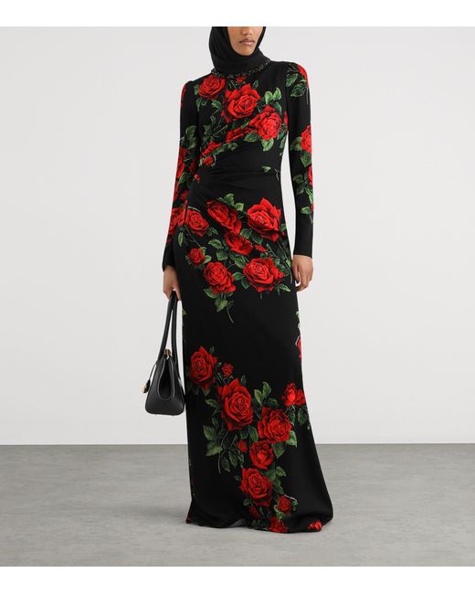 Dolce & Gabbana Red Rose-Print Maxi Dress