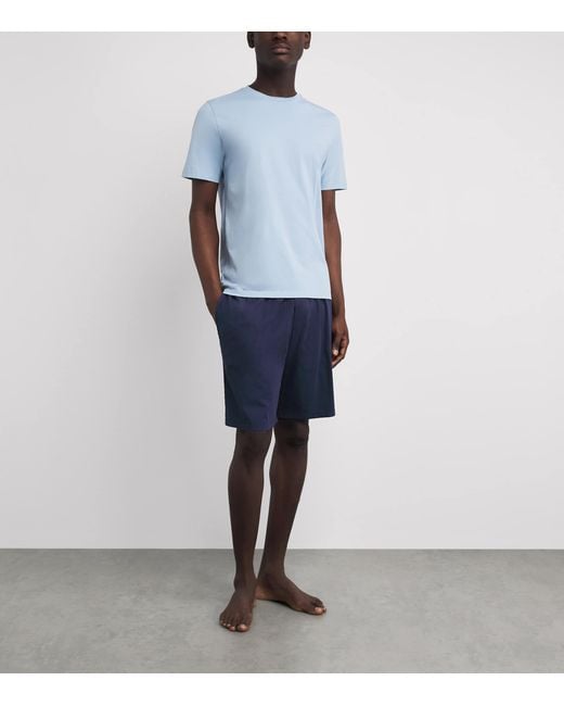 Harrods Blue Cotton Pyjama Shorts for men