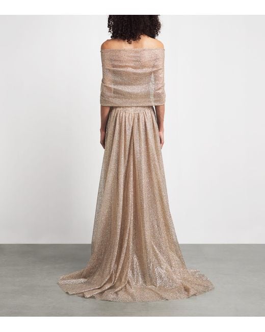 Sandra Mansour Natural Glitter Haze Gown