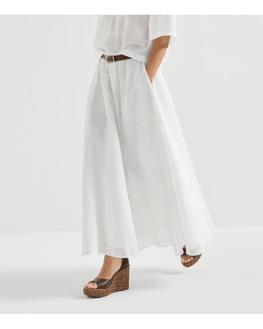 Brunello Cucinelli White Cotton Broderie Anglaise Maxi Skirt