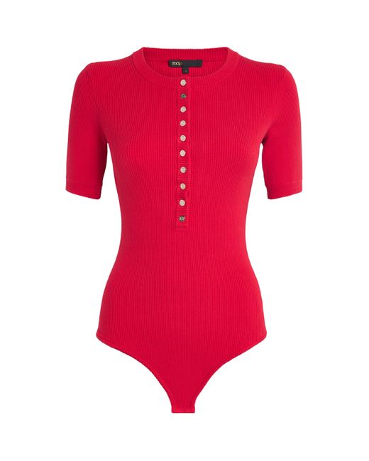 Maje Red Cotton-Blend Short Sleeve Bodysuit
