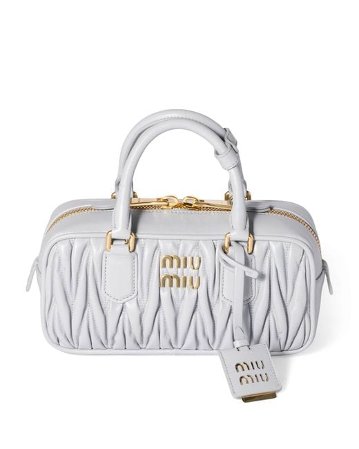 Miu Miu White Nappa Leather Matelassé Arcadie Top-Handle Bag