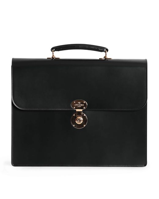 Swaine Black Leather President Briefcase for men