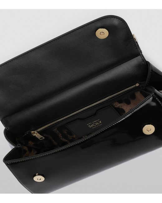 Dolce & Gabbana Black Medium Patent Sicily Top-Handle Bag