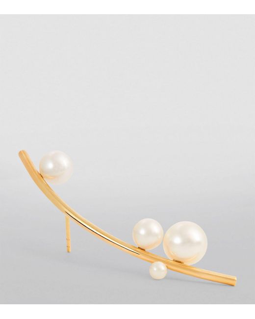 Sophie Bille Brahe White Yellow Gold And Pearl Stellari Perle Single Left Earring