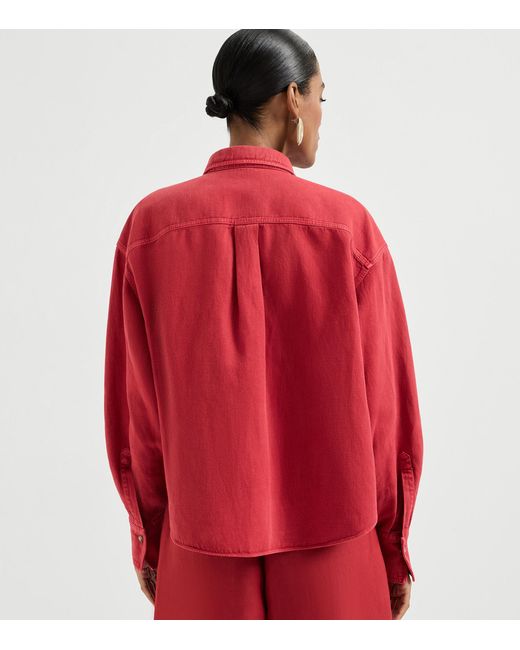 Brunello Cucinelli Red Cotton-Linen Garment-Dyed Shirt