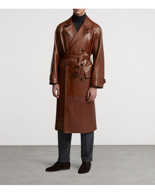 Dunhill Brown Archive Leather Trench Coat for men