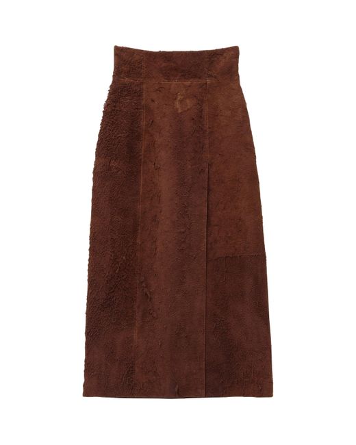 Alexander McQueen Brown Brushed Suede Midi Skirt