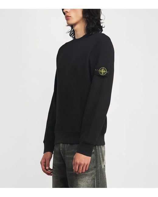 Stone Island Black Cotton Waffle-Knit Sweater for men