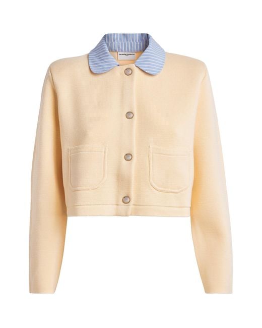 Claudie Pierlot Natural Cropped Collared Knitted Cardigan