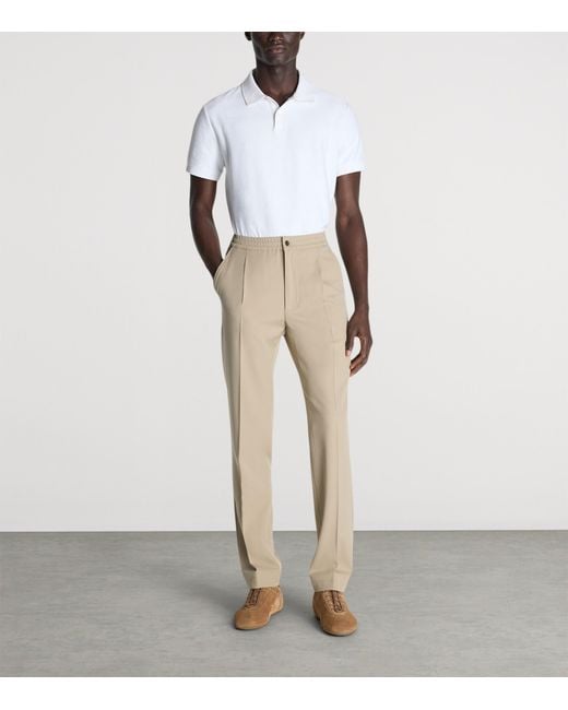 Dunhill White Cotton Herringbone Polo Shirt for men