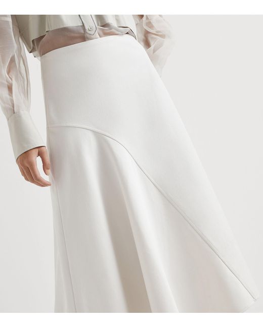 Brunello Cucinelli White Stretch-cotton A-line Midi Skirt