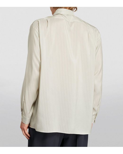 The Row White Silk Striped Albie Shirt for men
