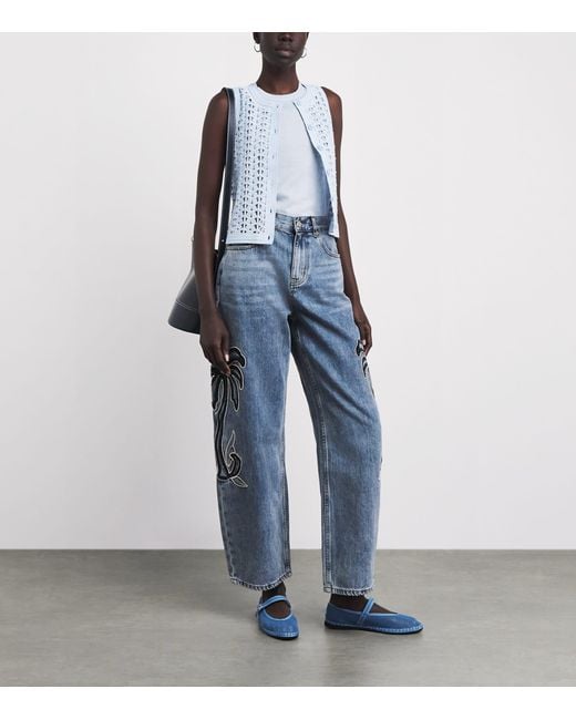 Sandro Blue Embroidered Barrel Jeans