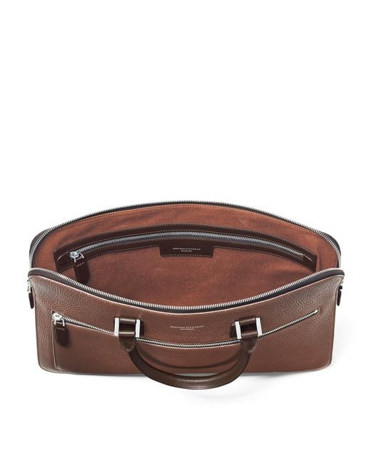 Aspinal Brown Leather Connaught Briefcase for men