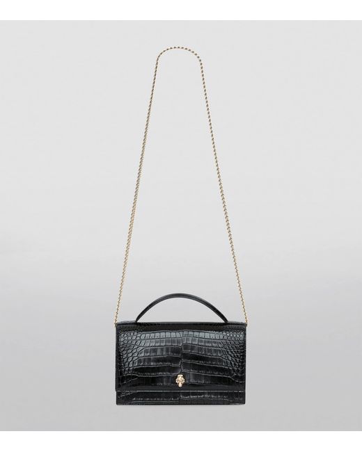 McQueen Black Leather Skull Top Handle Bag