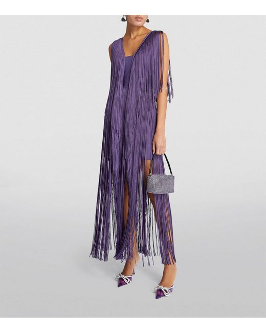 Hervé Léger Purple Fringed Gown