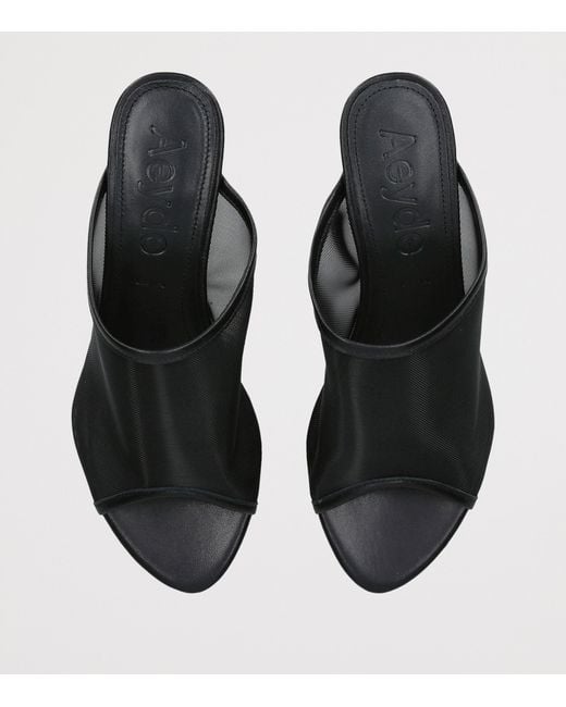 Aeyde Black Leather-Mesh Suzanne Wedge Sandals 55