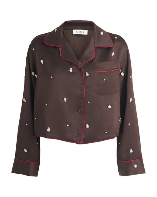 Sandro Brown Embellished Pyjama-Style Shirt