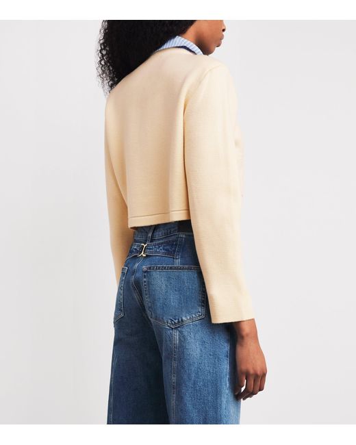 Claudie Pierlot Natural Cropped Collared Knitted Cardigan