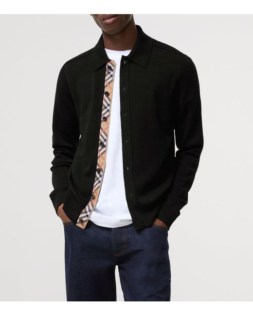 Burberry Black Wool Check-Trim Cardigan for men