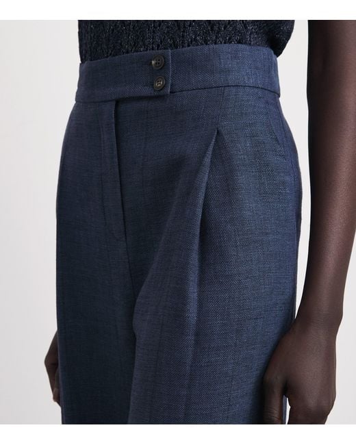 Eleventy Blue Linen-Wool-Silk-Blend Pleated Trousers