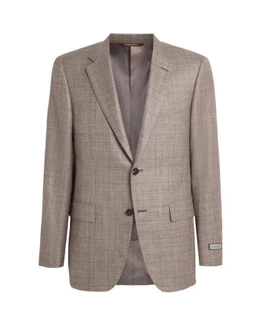 Canali Brown Silk-Cashmere Check Blazer for men
