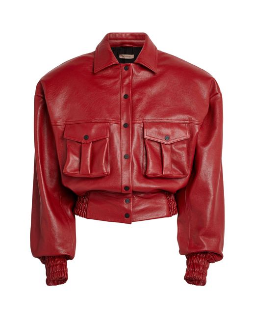 The Mannei Leather Parla Bomber Jacket in Red | Lyst