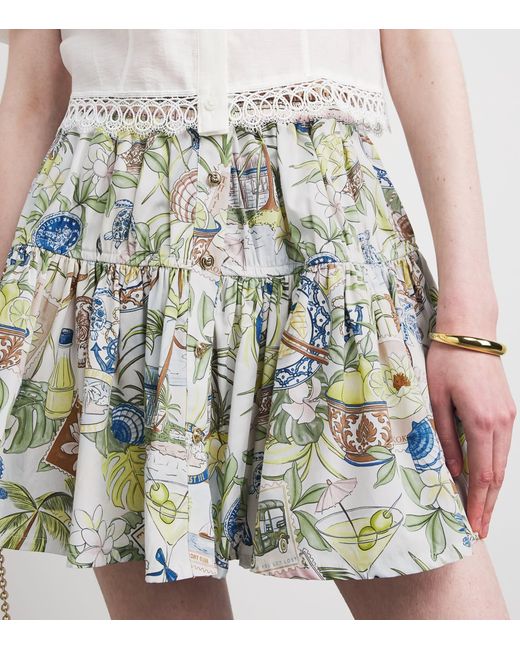 Maje White Cotton Printed Mini Skirt