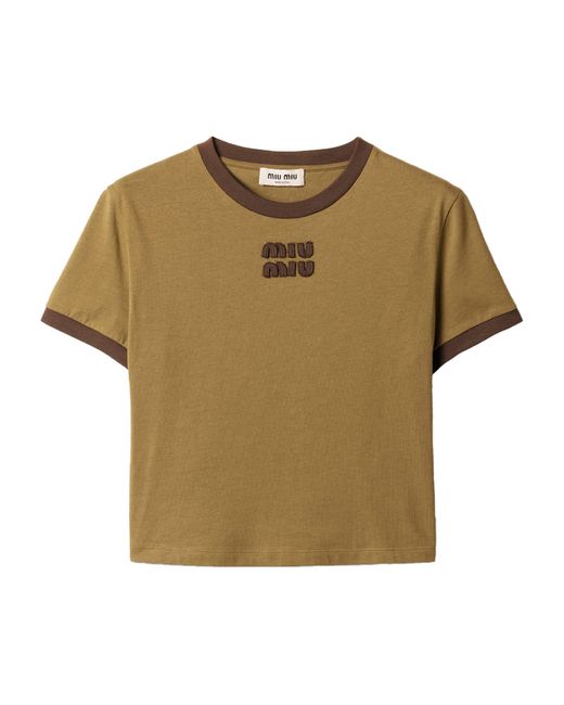 Miu Miu Natural Cotton Jersey Logo T-Shirt
