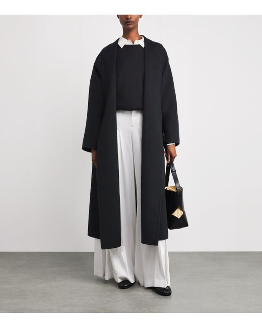 Johnstons Black Cashmere Wrap Belt Long Coat