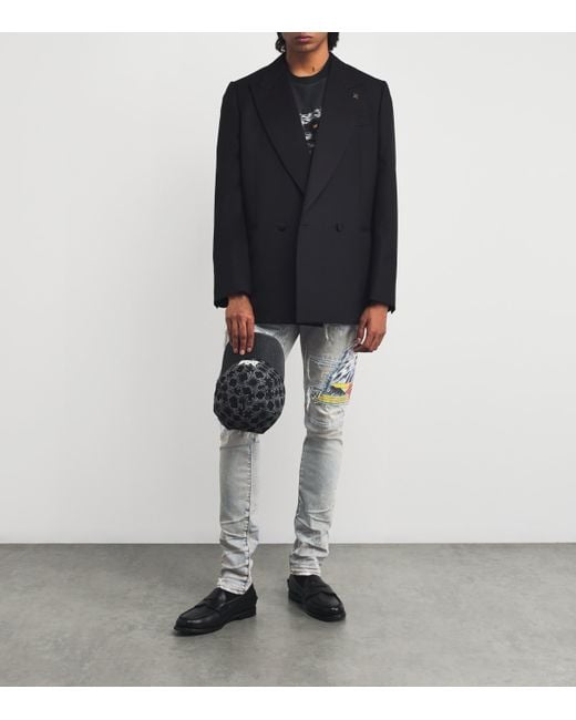 Amiri Blue Distressed Cement Thrasher Skinny Jeans for men