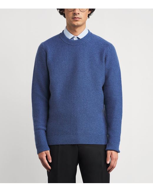Harrods Blue Cashmere Textured Sweater for men