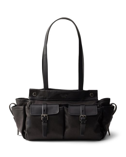Prada Black Medium Leather Route Tote Bag