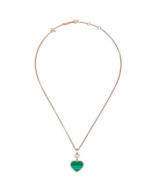 Chopard Metallic Diamond And Malachite Happy Hearts Necklace