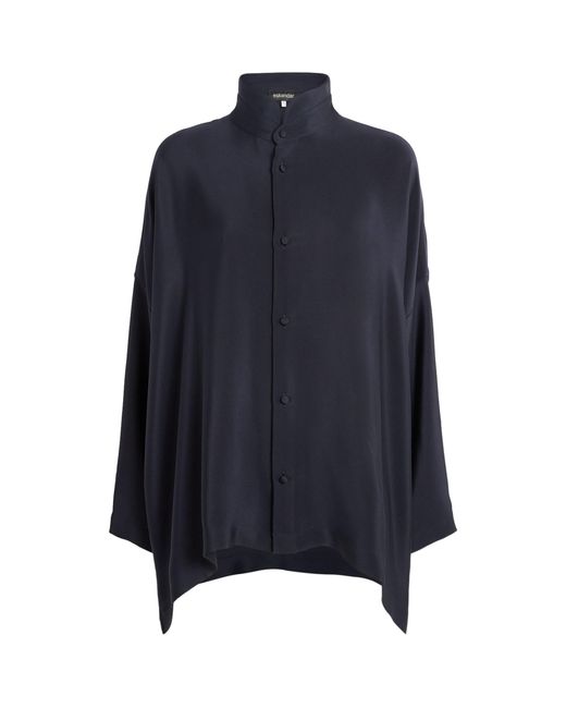 Eskandar Blue Silk Stand-Collar Shirt
