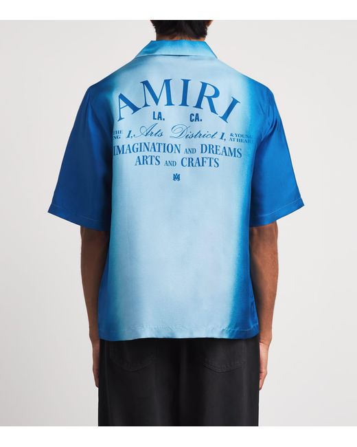 Amiri Blue Silk Arts District Short-Sleeve Shirt for men