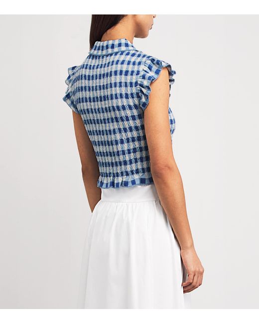 Sandro Blue Gingham Smocked Top