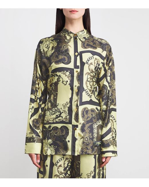 Ganni Green Silk Ornate Print Shirt