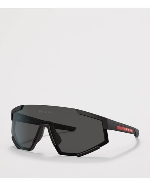 Prada Linea Rossa Gray Shield Pillow Sunglasses for men