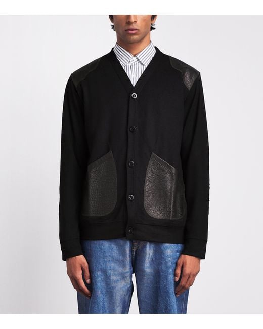 Junya Watanabe Black Wool Leather-Patch Cardigan for men