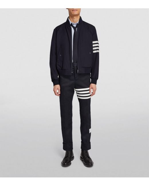 Thom Browne Blue Wool 4-Bar Stripe Bomber Jacket for men