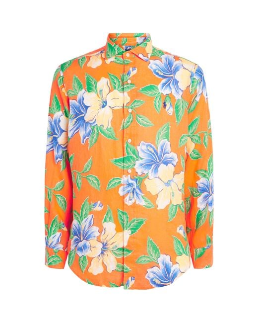 Polo Ralph Lauren Orange Linen Tropical Floral Print Shirt for men