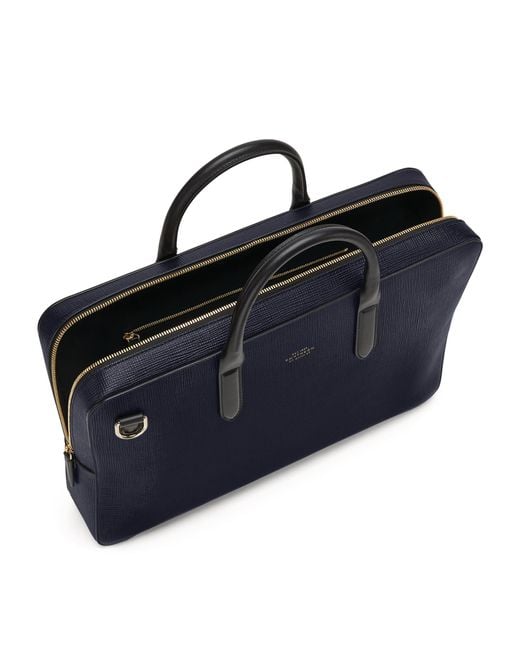 Smythson Blue Leather Briefcase for men